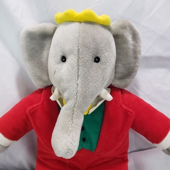 Vintage Babar Elephant King Plush Stuffed Toy Red Suit Gund 14 Inch 1988 Velour - Picture 2 of 9